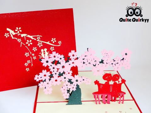 Cherry Blossom With Couple Greetings Card