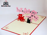 Cherry Blossom With Couple Greetings Card