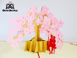 Pink Cherry Blossom with Couple Greetings Card