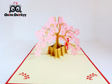 Pink Cherry Blossom with Couple Greetings Card